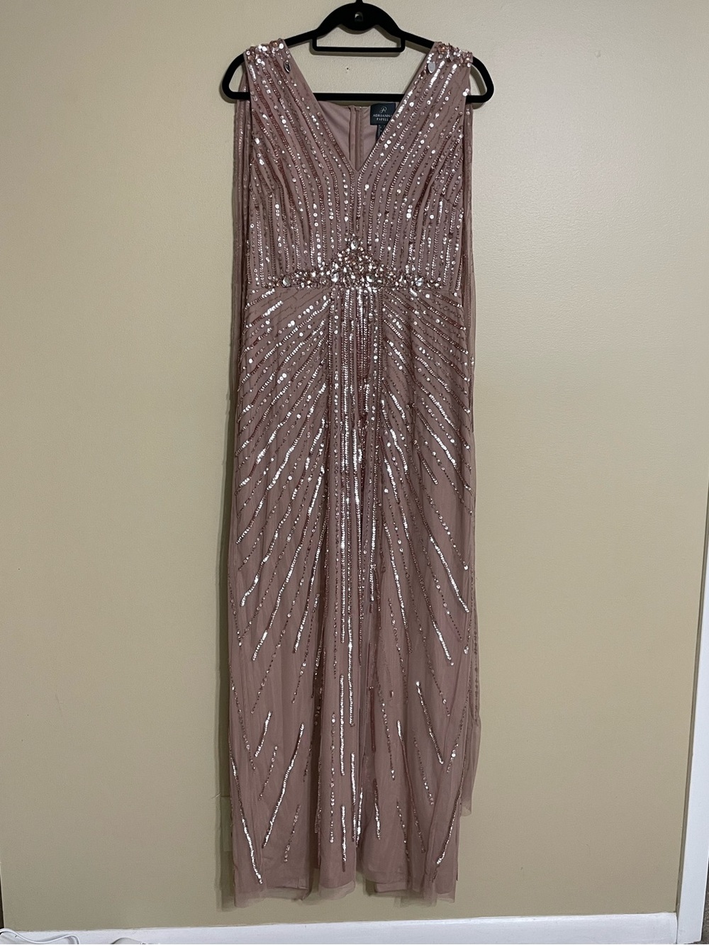 Adrianna Papell beaded long gown cape sequined mother of the bride size 12